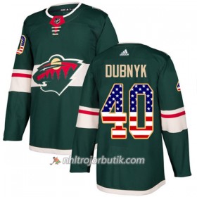 Män Ishockey Minnesota Wild Tröja Devan Dubnyk 40 Adidas 2017-2018 Grön USA Flag Fashion Authentic
